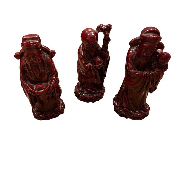 Chinese Fu Lu Shou Trio Figurines Polyresin Home Decor - Picture 1 of 8